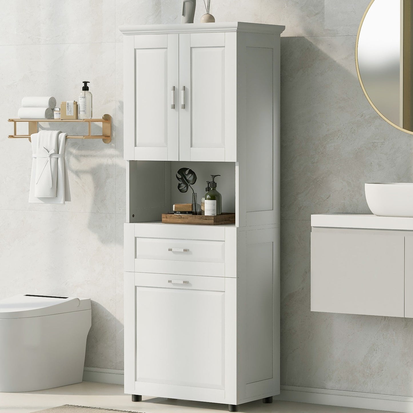 Dexmalle  Modern Tall Bathroom Cabinet with Laundry Basket