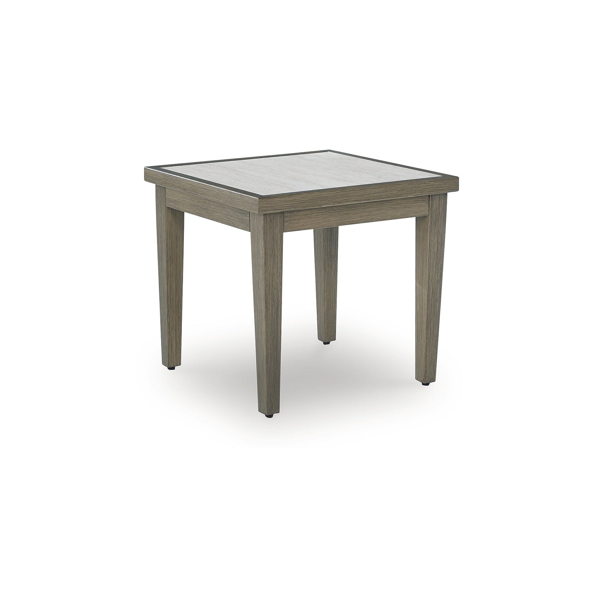 Signature Design by Ashley Rainier Ranch Brown Beige Outdoor End Table with Sintered Stone Top and Aluminum Frame