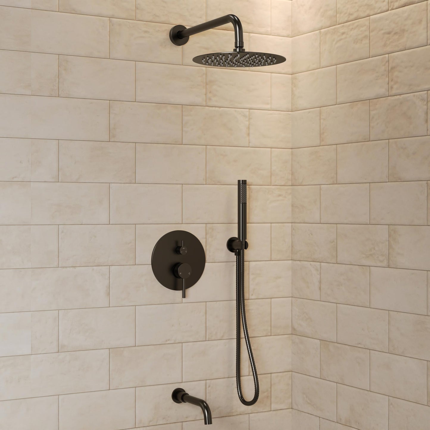 GRANDJOY Rainfall Matte Black 10-in Built-In ShowerÂ FaucetÂ System with 3-way Diverter ( Pressure-balanced Valve Included )