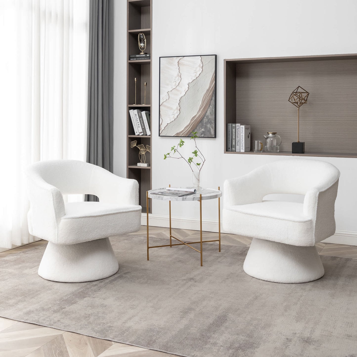 SEYNAR  Modern Glam Open Back Velvet Upholstered Round Swivel Accent Arm Barrel Chair for Living Room Set of 2