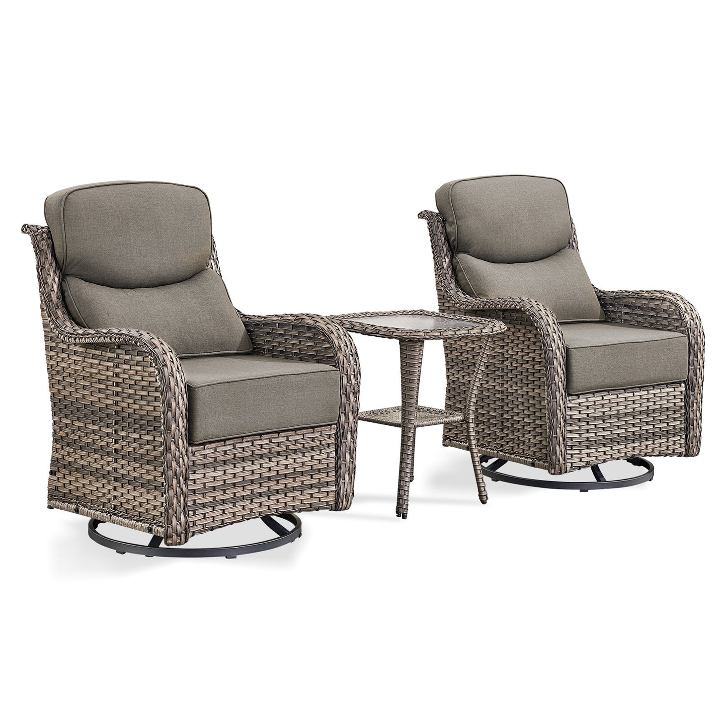 Rilyson Set of 2 Wicker Light Gray Stainless steel Frame Swivel glider Conversation Chair with Beige Cushioned Seat
