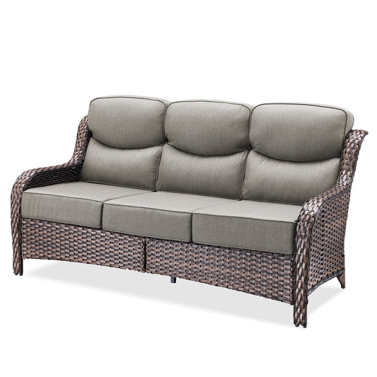 Rilyson Wicker Outdoor Sofa with Gray Cushions and Stainless Steel Frame