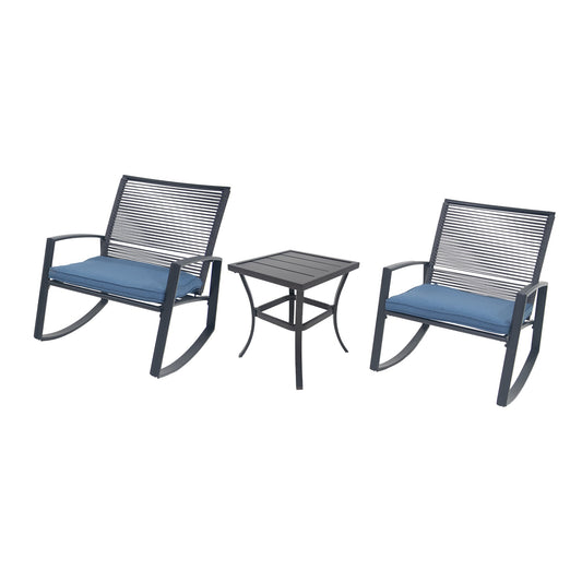 Mondawe 3 -Piece Patio Conversation Set with Blue Cushions