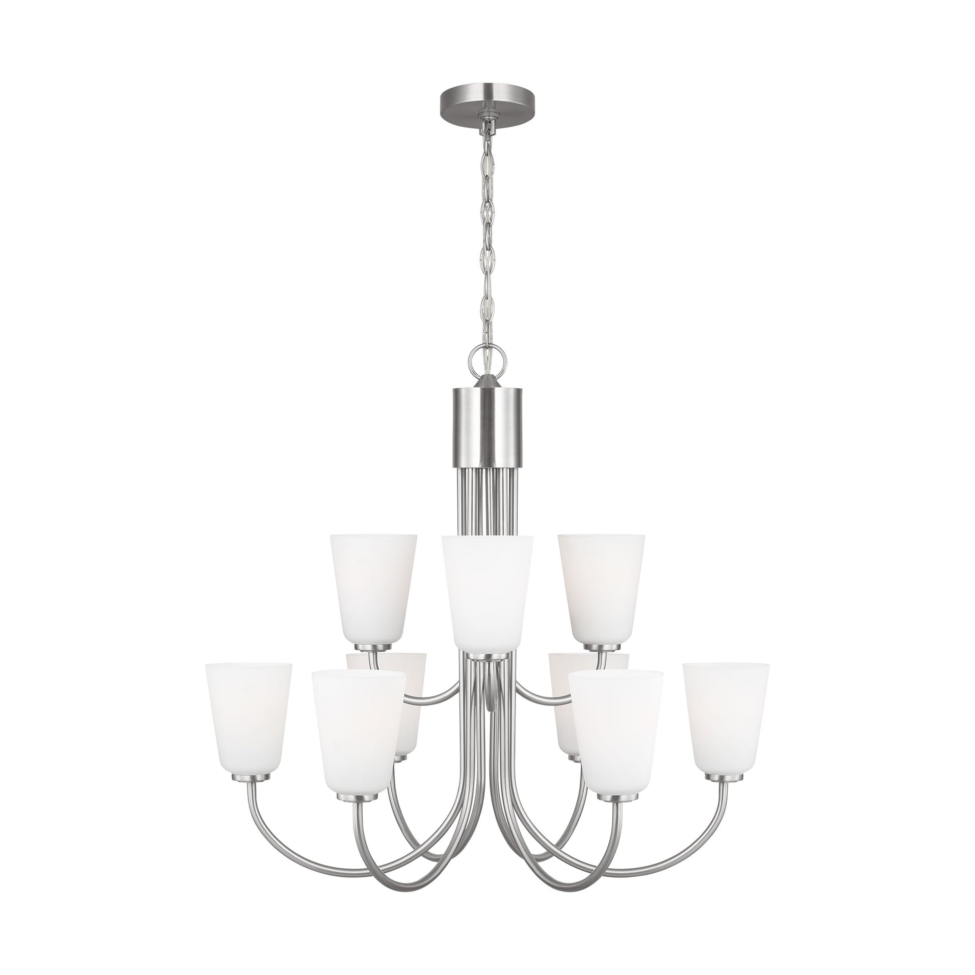 Generation Lighting Abells 9 -Light Brushed Nickel Transitional For Use in Bathrooms, Bedrooms, Dining Rooms, Foyers, Kitchens, Living Rooms Chandelier