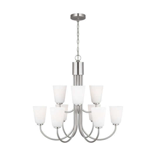Generation Lighting Abells 9 -Light Brushed Nickel Transitional For Use in Bathrooms, Bedrooms, Dining Rooms, Foyers, Kitchens, Living Rooms Chandelier