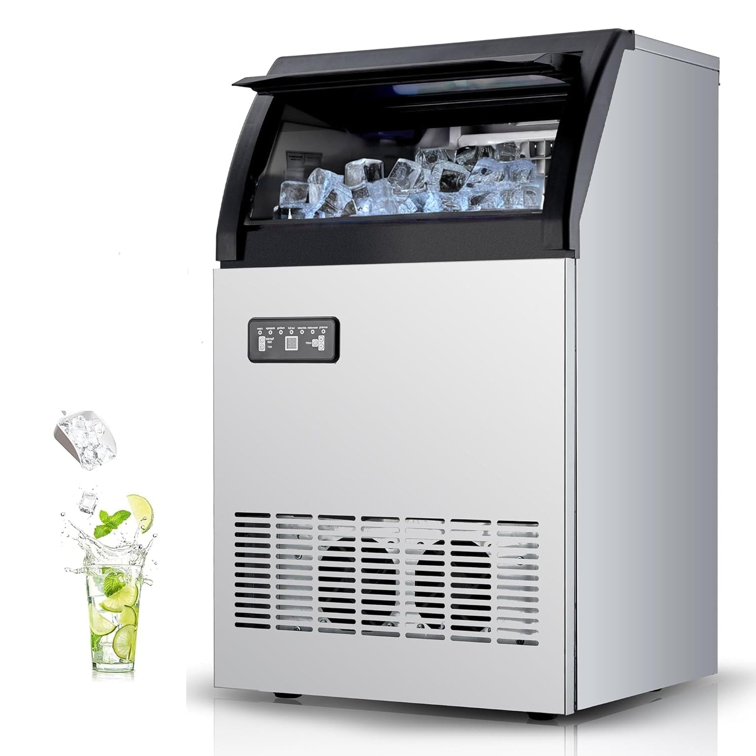 Der Rose 120lbs/24H Commercial Ice Maker Machine with Large Storage and Double Water Inlet Silver