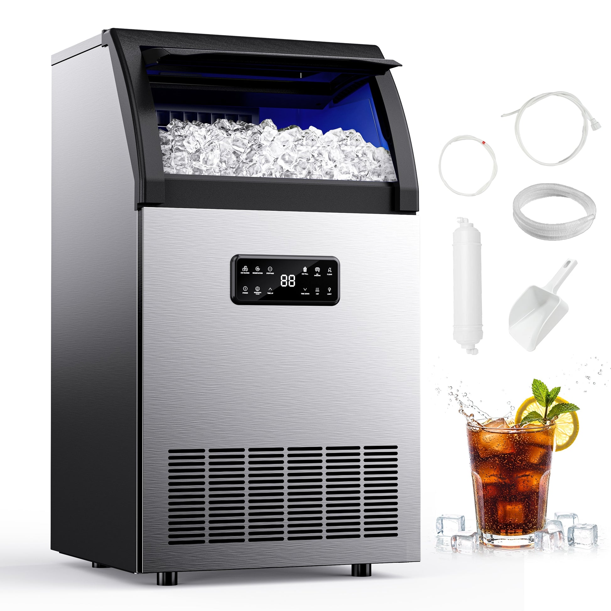 SIMZLIFE  100 lb/24H Full Size Cubes Commercial Ice Maker in Silver Stainless Steel with Auto-cleaning
