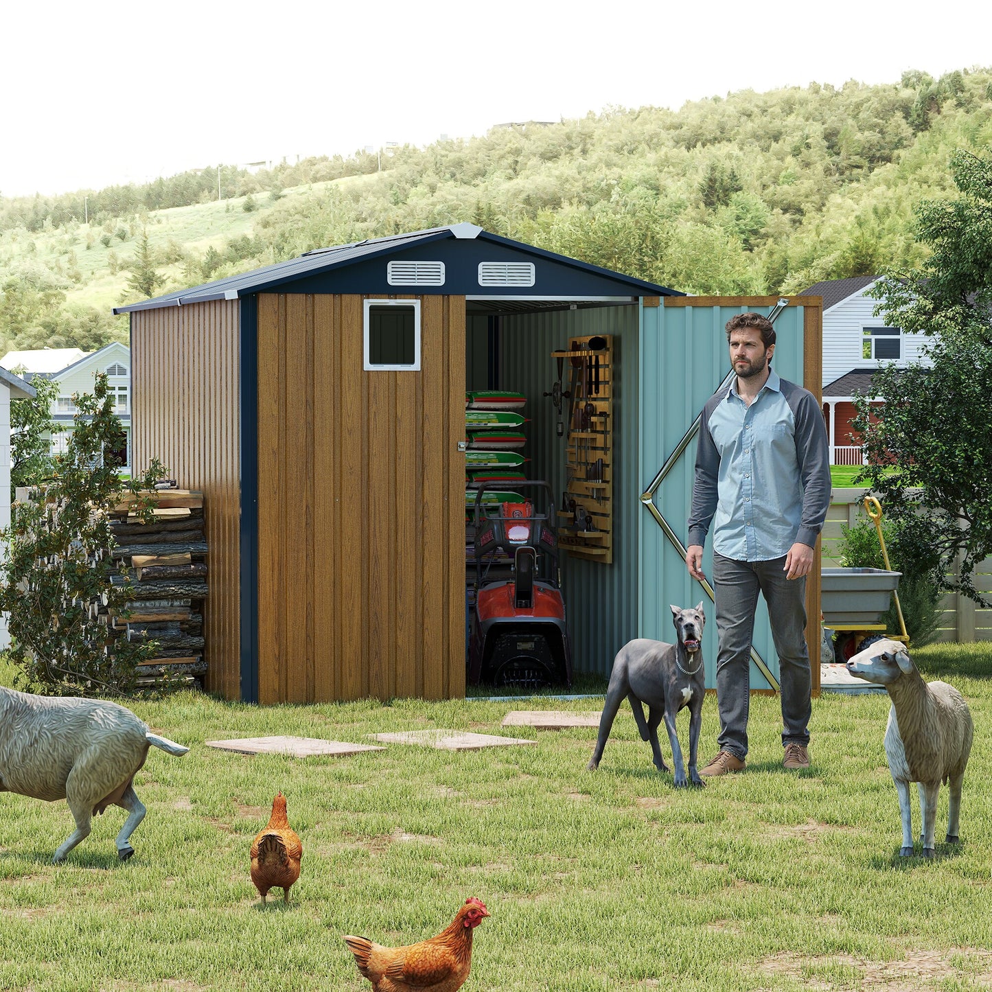 LOVMOR 6x8FT Outdoor Steel Storage Shed Lockable Doors Compact Metal Tool Shed Bike Storage yellow