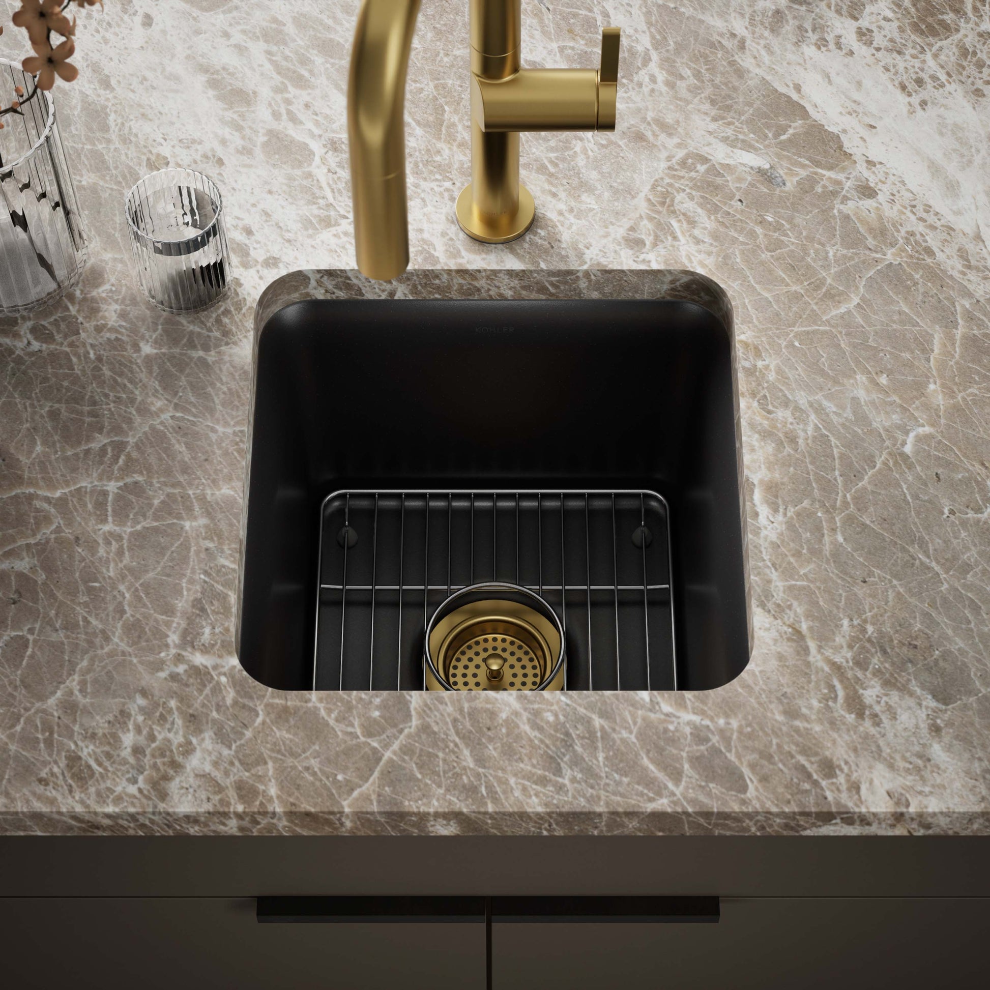 KOHLER Cairn Undermount 15.5-in x 15.5-in Composite Single bowl Kitchen Sink