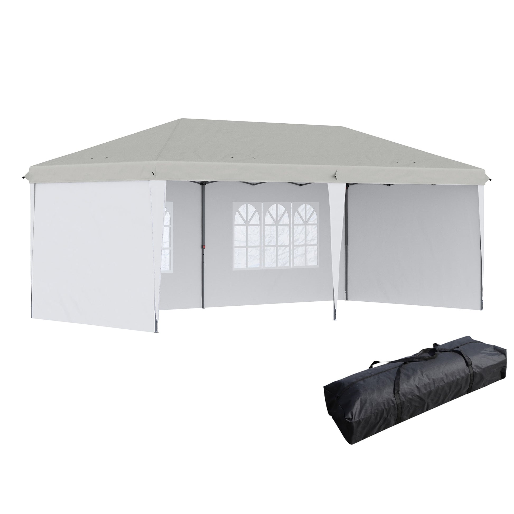 LOVMOR Outsunny 10inch x 20inch Pop Up Canopy Tent with 4 Sidewalls Heavy Duty Tents for Parties Outdoor Instant Gazebo with Carry Bag White