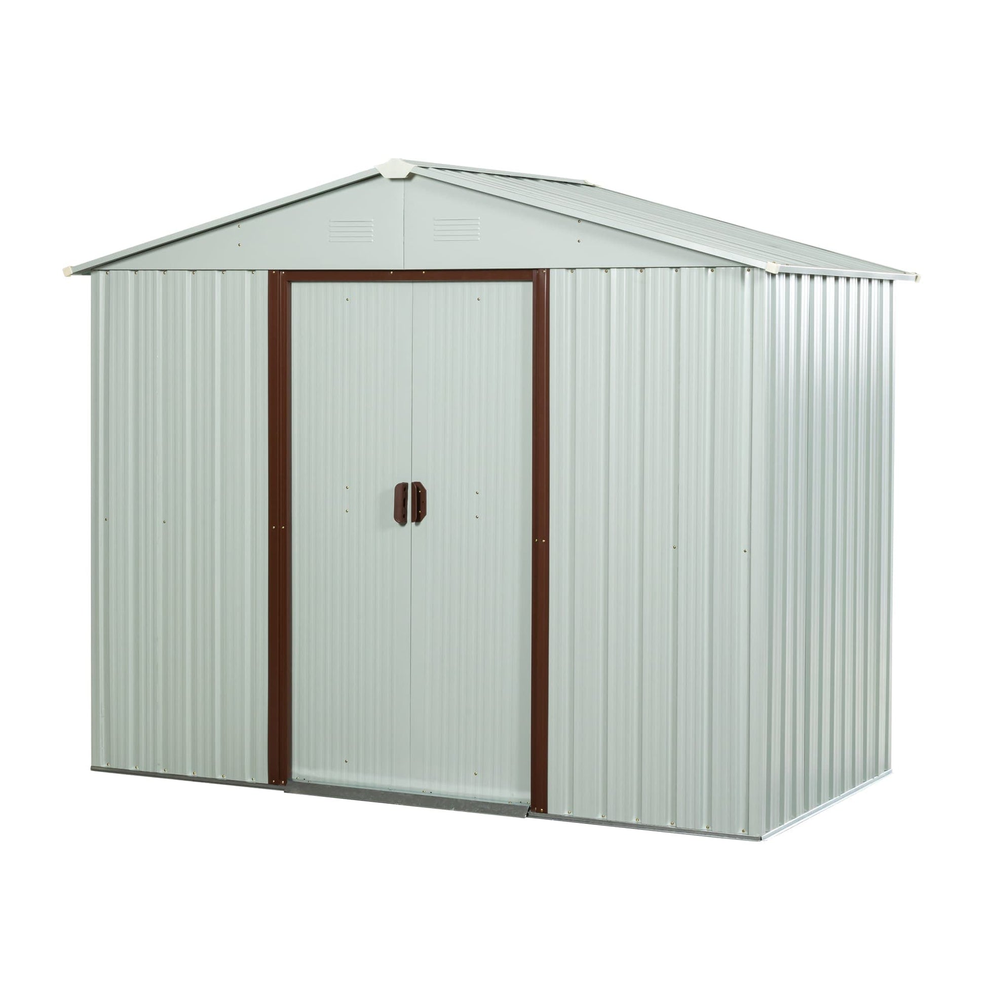 Vynxaria  8x4FT Outdoor Metal Storage Shed with Metal Foundation  4 Punched Vents    Pad  Lockable Sliding Doors  White for Garden Backyard
