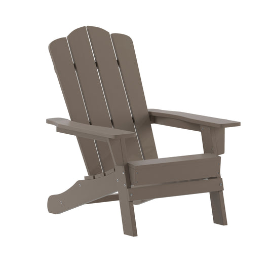 Flash Furniture Newport Adirondack Chair with Cup Holder; Weather Resistant HDPE Adirondack Chair in Brown