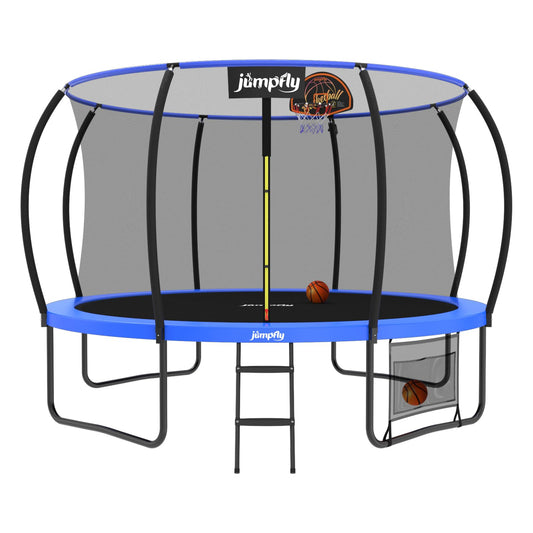Jumpfly  Tranpoline 10FT 12FT 14FT Tranpoline Outdoor for Kids and Adults Recreational Tranpolines with Enclosured Net Basketball Hoop