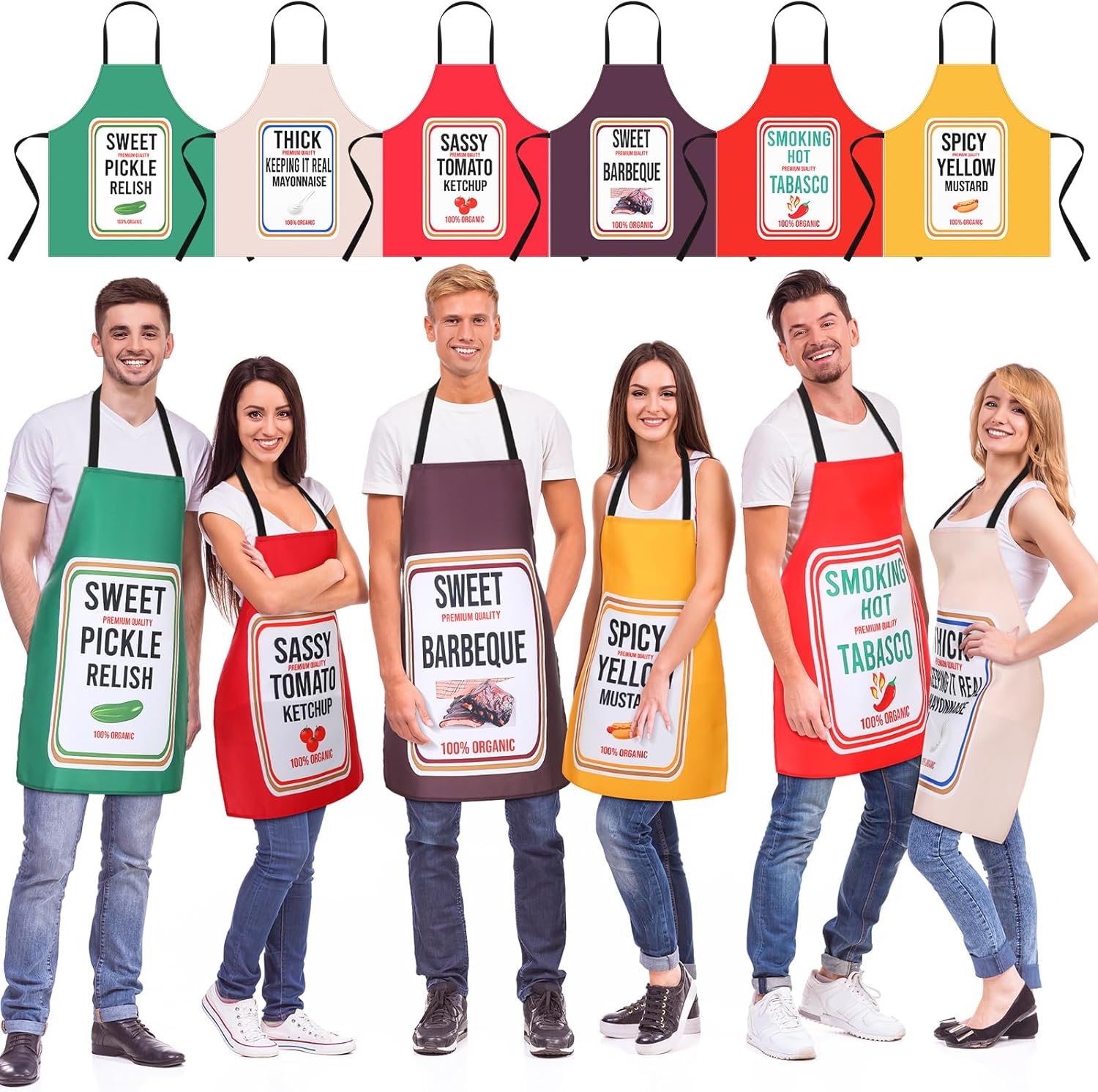 6 Pcs Condiments Costume Group Halloween Cosplay Condiment Aprons Condiment Shirt Food Costume Ketchup and Mustard Halloween Couple Cooking Aprons