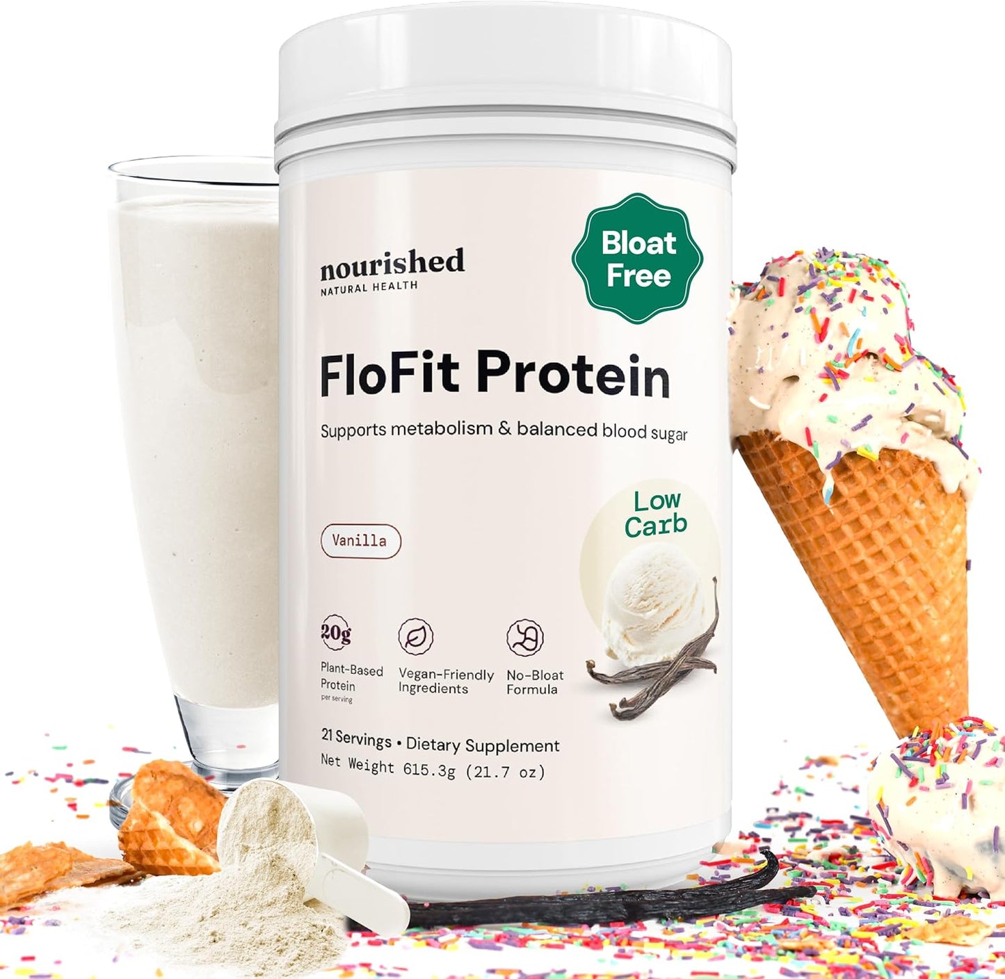 Nourished Natural Health FloFit Pea Protein Powder - Hormone Balance for Women - Vegan Protein Powder Plant Based with Low-Carbs - Supports Acne, Regulates Cycle, Easy to Digest - Caffeine Free.