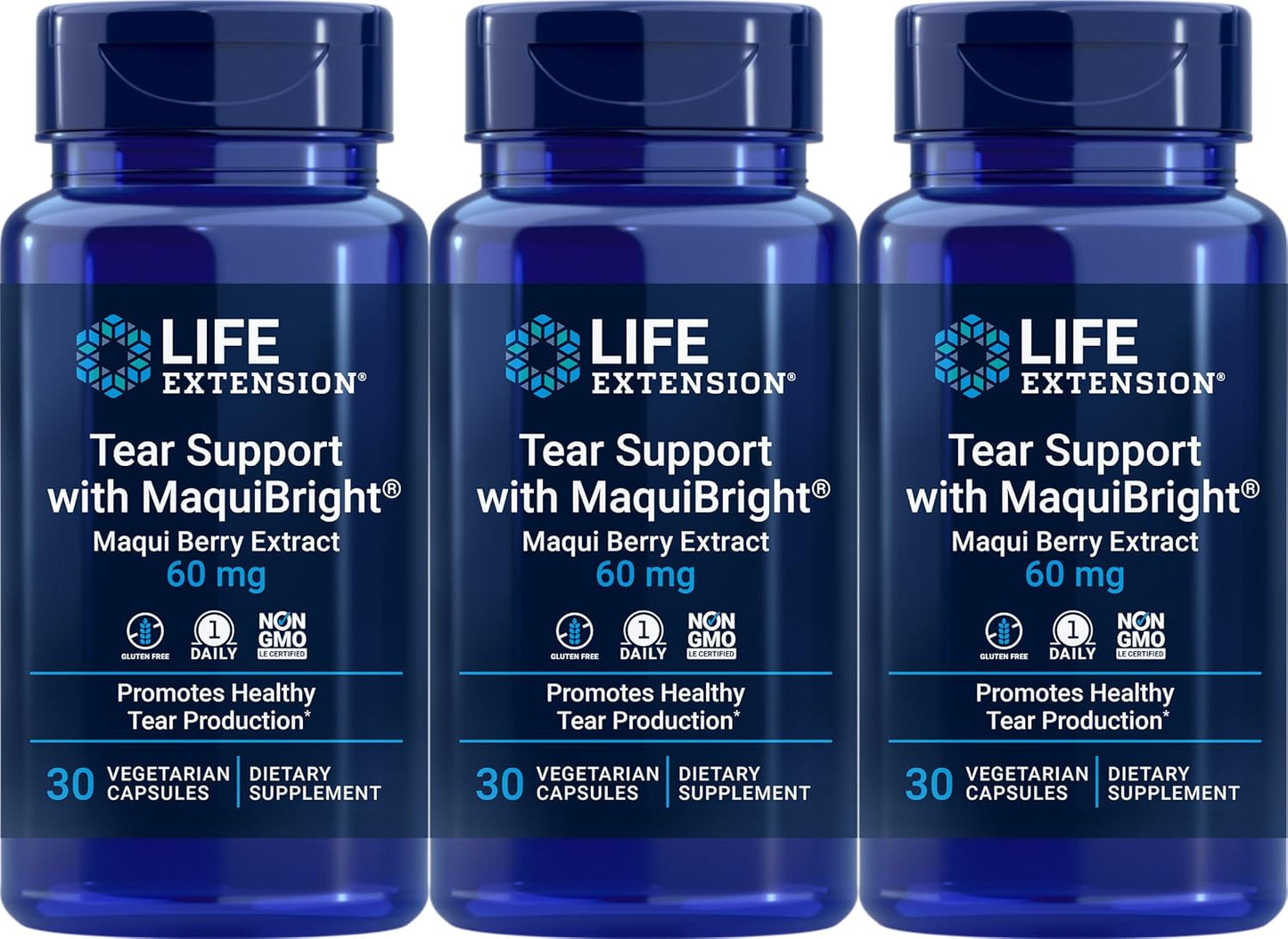 Life Extension Tear Support with MaquiBright 60 mg, 30 Vegetarian Capsules (Pack of 3)