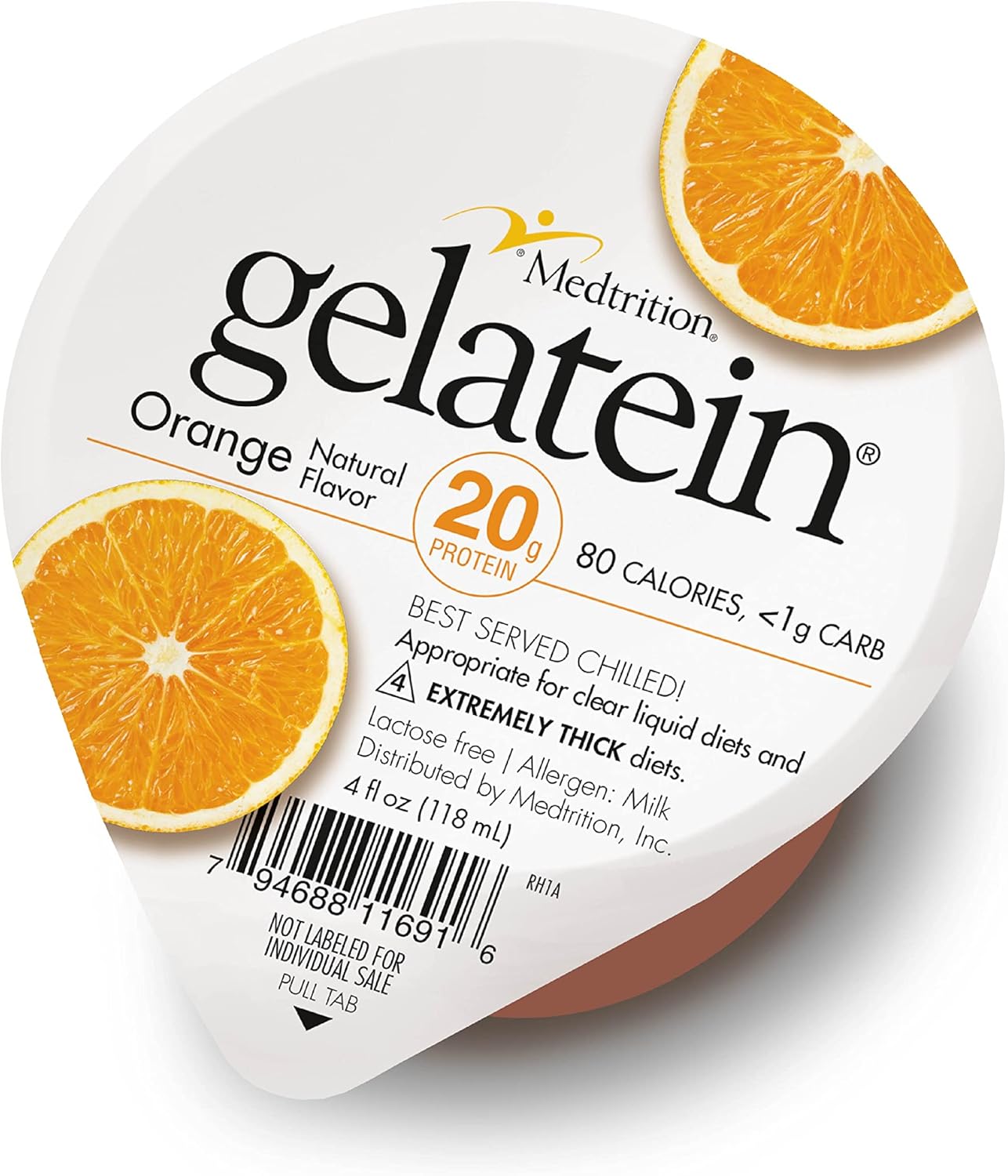 Medtrition Gelatein Orange: 20 Grams of Protein. Sugar Free. Ideal for Clear Liquid Diets, swallowing Difficulties, bariatric, Dialysis and Oncology. Great pre or Post-Workout Snack. (12 Pack)