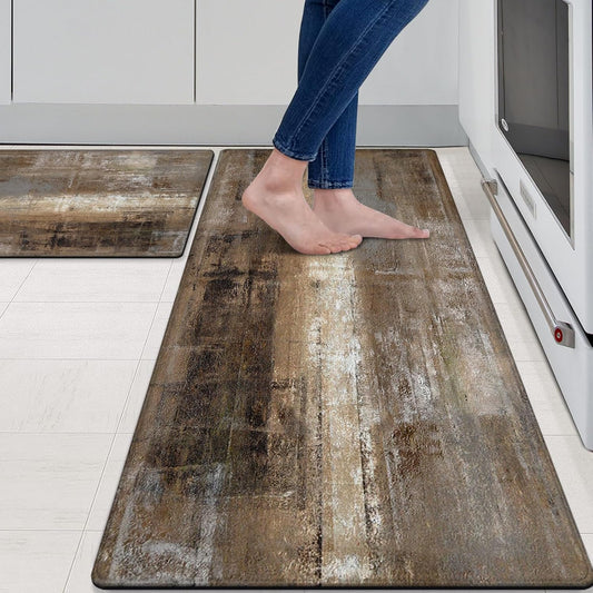 MAYHMYO Anti Fatigue Kitchen Mat - Set of 2 - Taupe Abstract Art Comfort Mats - Cushioned, Non Slip Floor Mat,17.3 x 29 x 0.4 inch + 17.3 x 47 x 0.4 inch