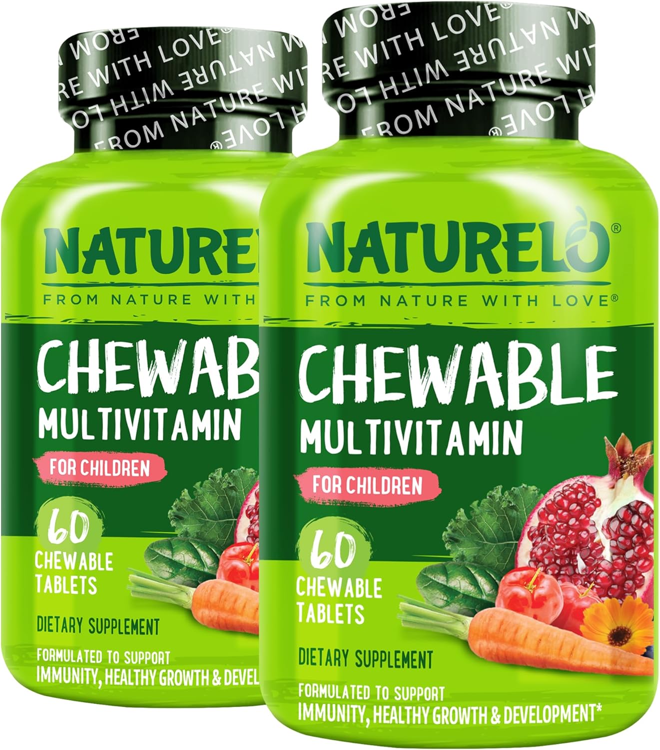 NATURELO Chewable Vitamin for Kids \u2013 Multivitamin with Whole Food Organic Fruit Blend - 60 Tablets for Children (Pack of 2)