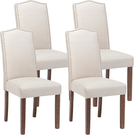 Stylish Upholstered Parsons Dining Chair Kitchen with Silver Nailhead Trim and Sturdy Solid Wood Legs