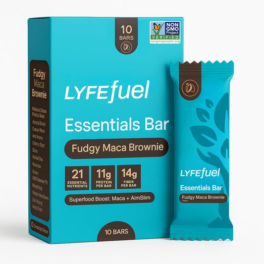 Meal Replacement Bar by LyfeFuel - Vegan Protein Bar Packed with Organic Superfoods, Fiber & 21 Essential Nutrients from 100% Plant Based Whole Foods (Fudgy Brownie - Box of 10) Gluten Free, Paleo