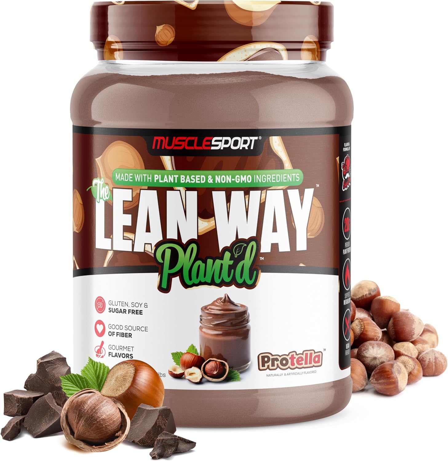 Musclesport Lean Way Plant Protein - Pea Protein and Brown Rice Protein Blend, with Added CLA, MCT and L-Carnitine - 20 Servings (Protella)