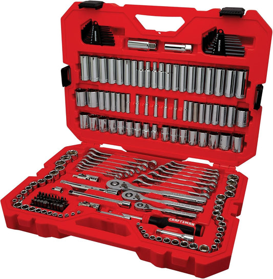 CRAFTSMAN Tool Set, 189 Piece Mechanics Tool Set, 1\/4 ,3\/8and 1\/2 Inch Drive Socket Wrench Set with Thinner Ratchet, Steel 6 and 12point Sockets, Wrenches, Hex Keys and Specialty Bits (CMMT12134)