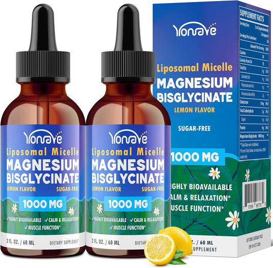 Magnesium Bisglycinate\u2013 High Absorption Liquid Magnesium Complex \u2013 Liposomal Micelle Chelated Magnesium Supplement \u2013 Sleep, Muscle, Heart, Calm\u2013 Sugar Free, Vegan, 60ml (2 Bottle)
