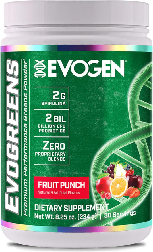 Evogen Evogreens - Super Greens Powder | Promotes Recovery, Wellness & Immune Health | Greens Superfood Powder with Spirulina, Probiotics, Pomanox Pomegranate Extract | Fruit Punch | 30 Servings