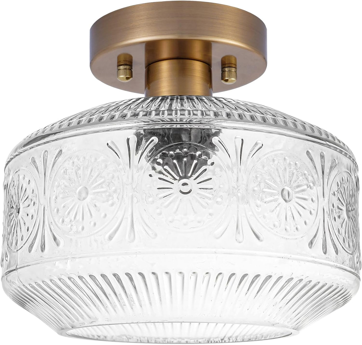 DSMJFU Semi Flush Mount Ceiling Light, Vintage Small Ceiling Light Fixture, Thickened Glass Hallway Lighting Fixture, Brass Kitchen Ceiling Mount Light for Entry Way, Bedroom, Bathroom, Porch