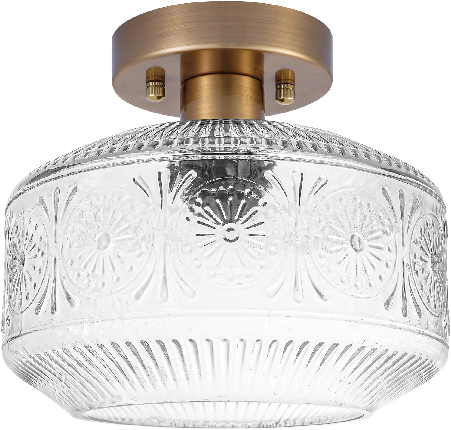 DSMJFU Semi Flush Mount Ceiling Light, Vintage Small Ceiling Light Fixture, Thickened Glass Hallway Lighting Fixture, Brass Kitchen Ceiling Mount Light for Entry Way, Bedroom, Bathroom, Porch