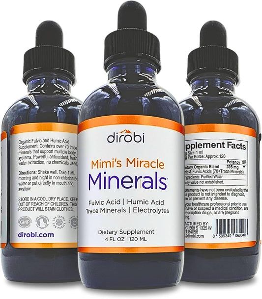 Dirobi Mimi's Miracle Minerals Fulvic Acid Humic Acid - Mineral Blend Drops Supplement, Liquid Trace Minerals 70 Ionic Minerals - Organic Plant Derived (4 oz 120 Day Supply)\u2026