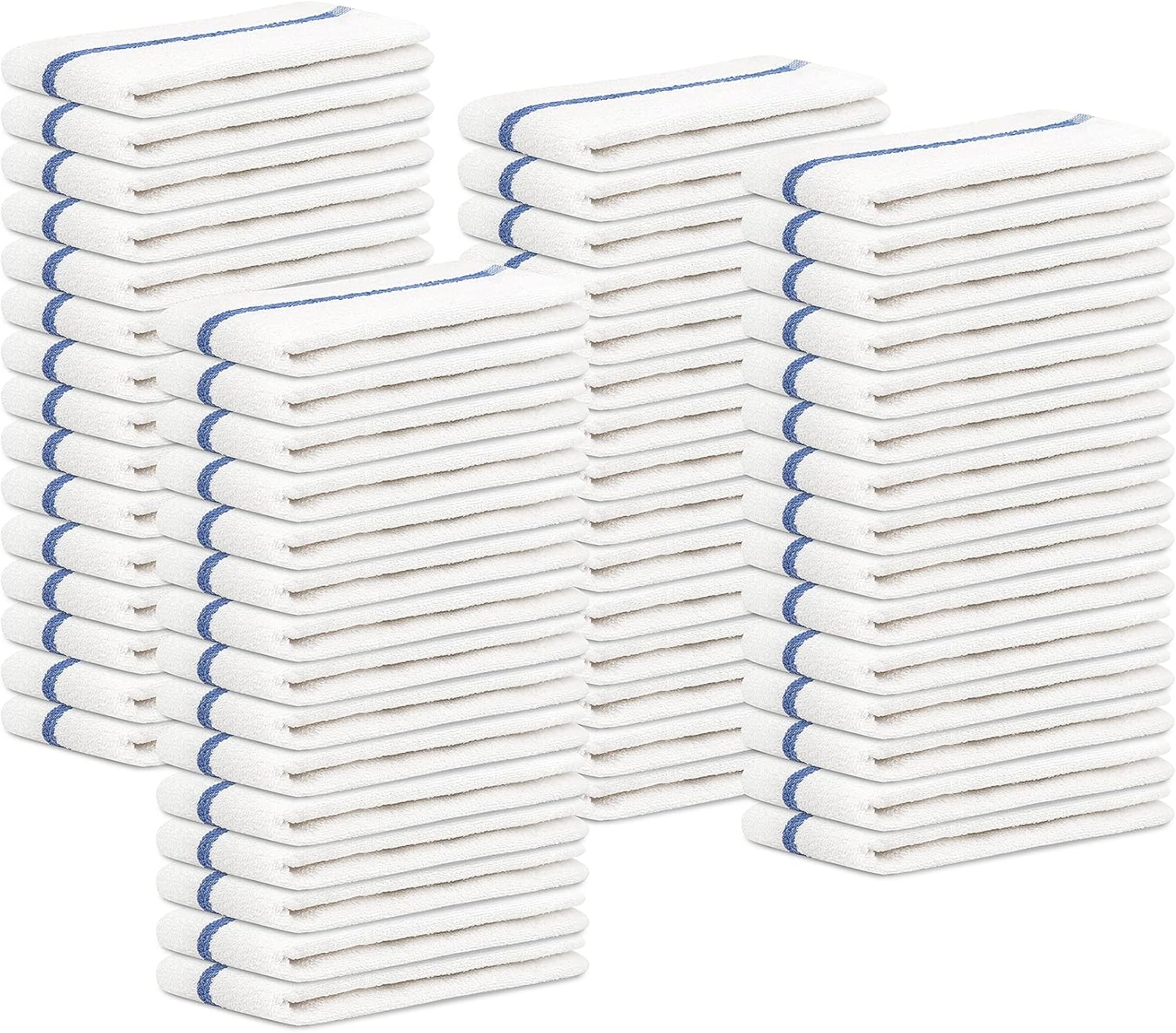 STF Linen Bar Mops Blue Stripe Pack of 60 Kitchen Towels 16x19 Multi-Purpose for Home, Restaurant and Cleaning White Absorbent Washcloth Dishcloths Sets, Reusable Dish, Cloths Rags