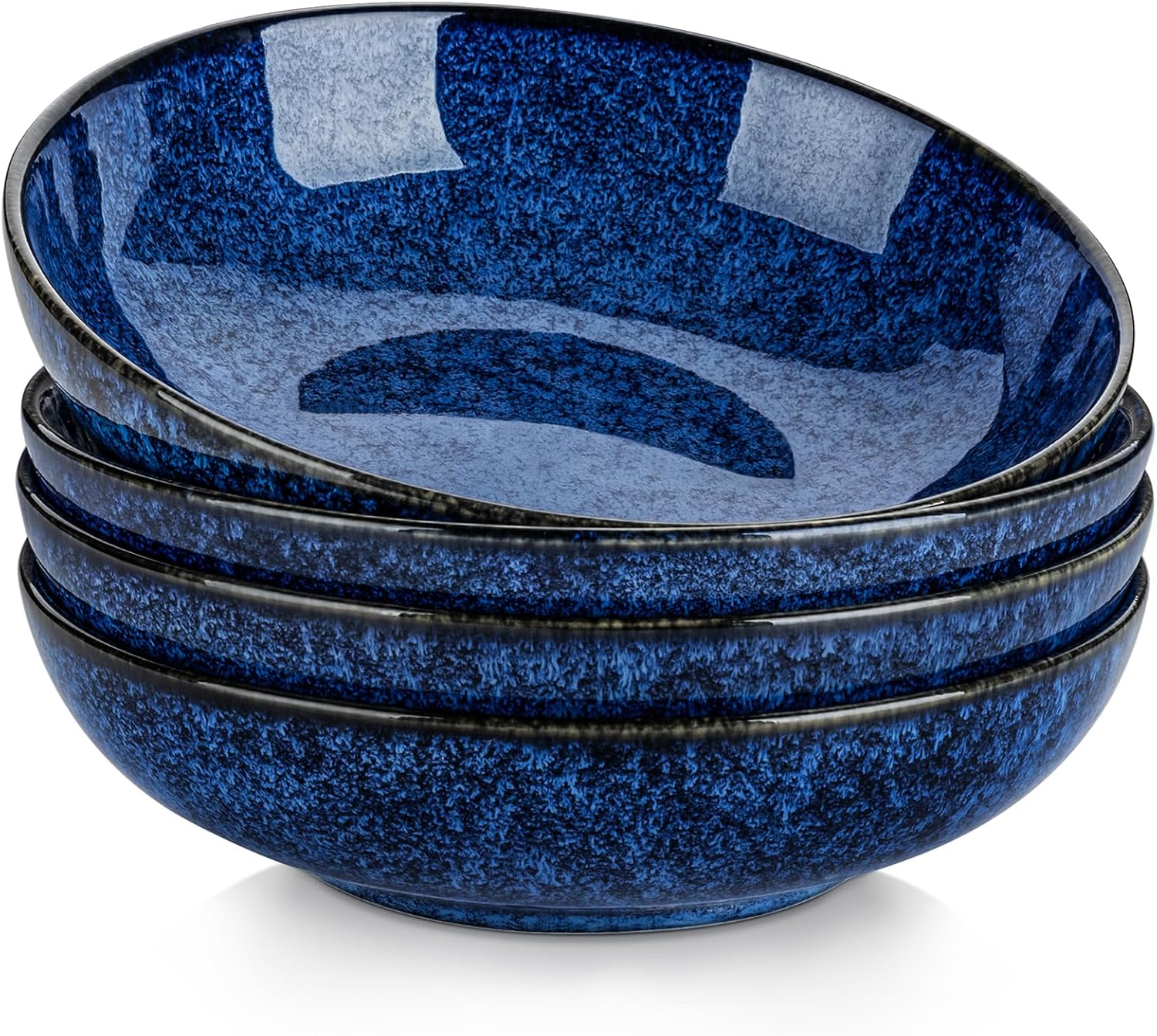 vancasso Stern Large Pasta Bowls Set of 4, 38 Oz Ceramic Salad Plate Bowls for Serving, Kitchen Stoneware Wide Bowls for Soup, Pasta, Salad, Cereals, Microwave Oven Safe, Reactive Glaze-Blue