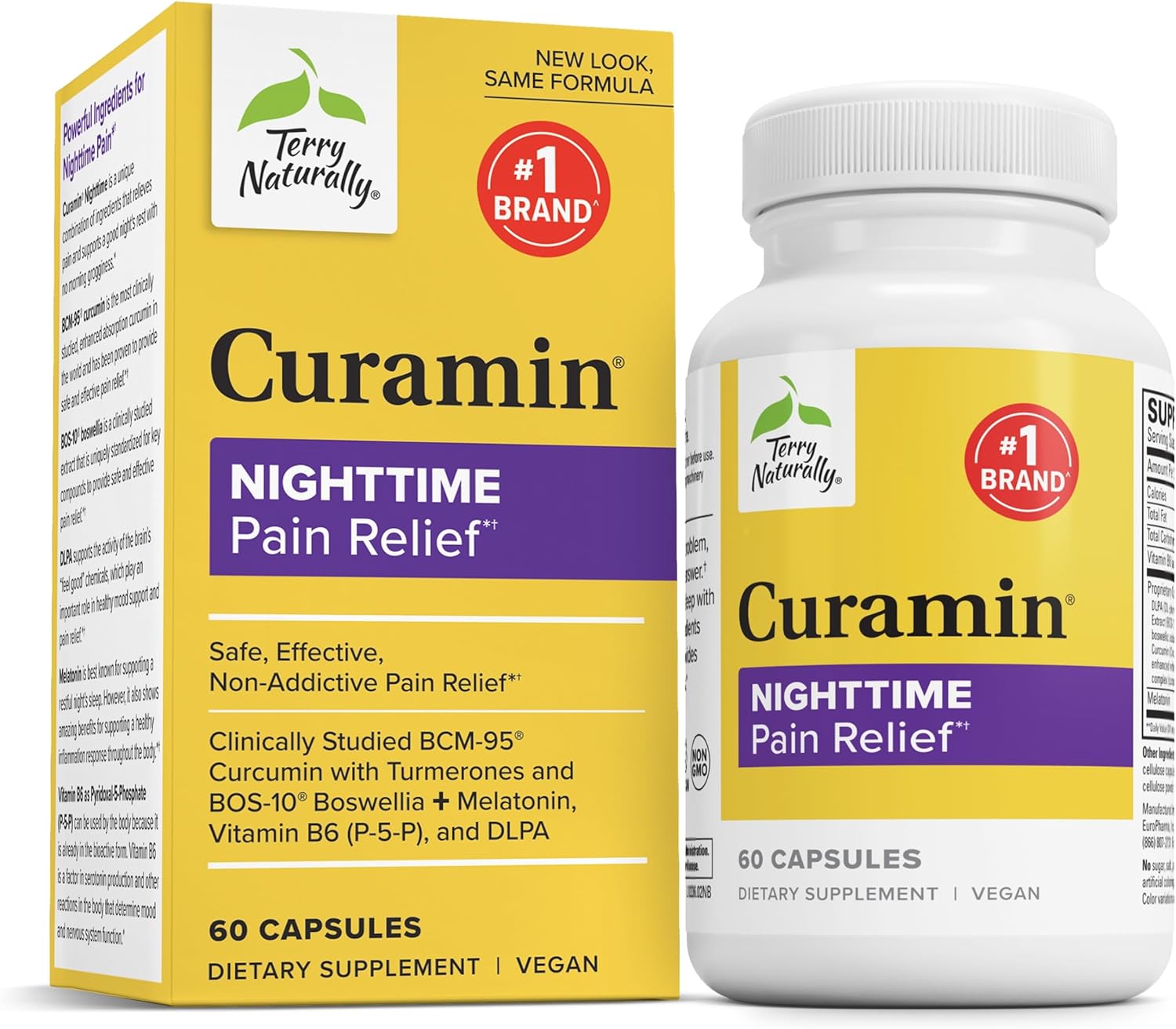 Terry Naturally Curamin Nighttime - Curcumin & DLPA Capsule - Non-GMO Supplement to Support Healthy Sleep & Relaxation - Herbal Supplement with Melatonin - 60 Capsules