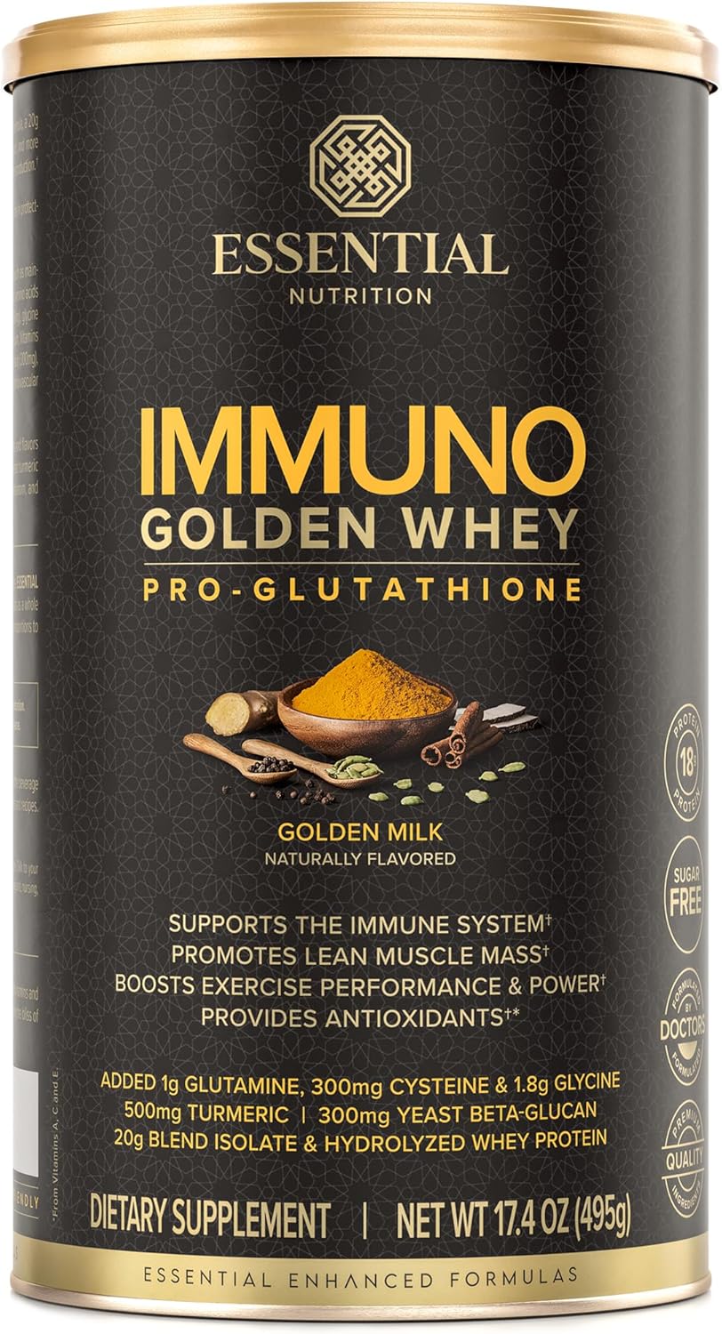 Immuno Whey - Hydrolyzed Whey Protein Powder, Whey Protein Isolate, 18g Protein Per Serving, Amino Acids, Glutathione Production - Turmeric Extract - Golden Milk - 17.4oz