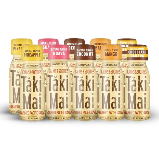 Taki Mai Variety Pack Kava Kava 2.5 oz (10-pack) Shots \u2013 Noble Kava Root Drink, Ready to Drink for Stress Support & Relaxation, Fast Acting Herbal Support for Calming Better Sleep and Balanced Mood