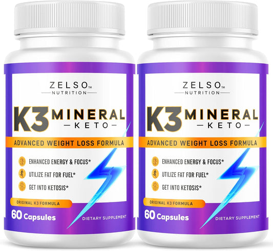 ZELSO (2 Pack K3 Mineral Weight Loss Pills for Women and Men, K3 Mineral Pills - K3 Salt Mineral, Vitamin + K3 Capsules Supplement for Keto Weight Loss - 2 Months Supply