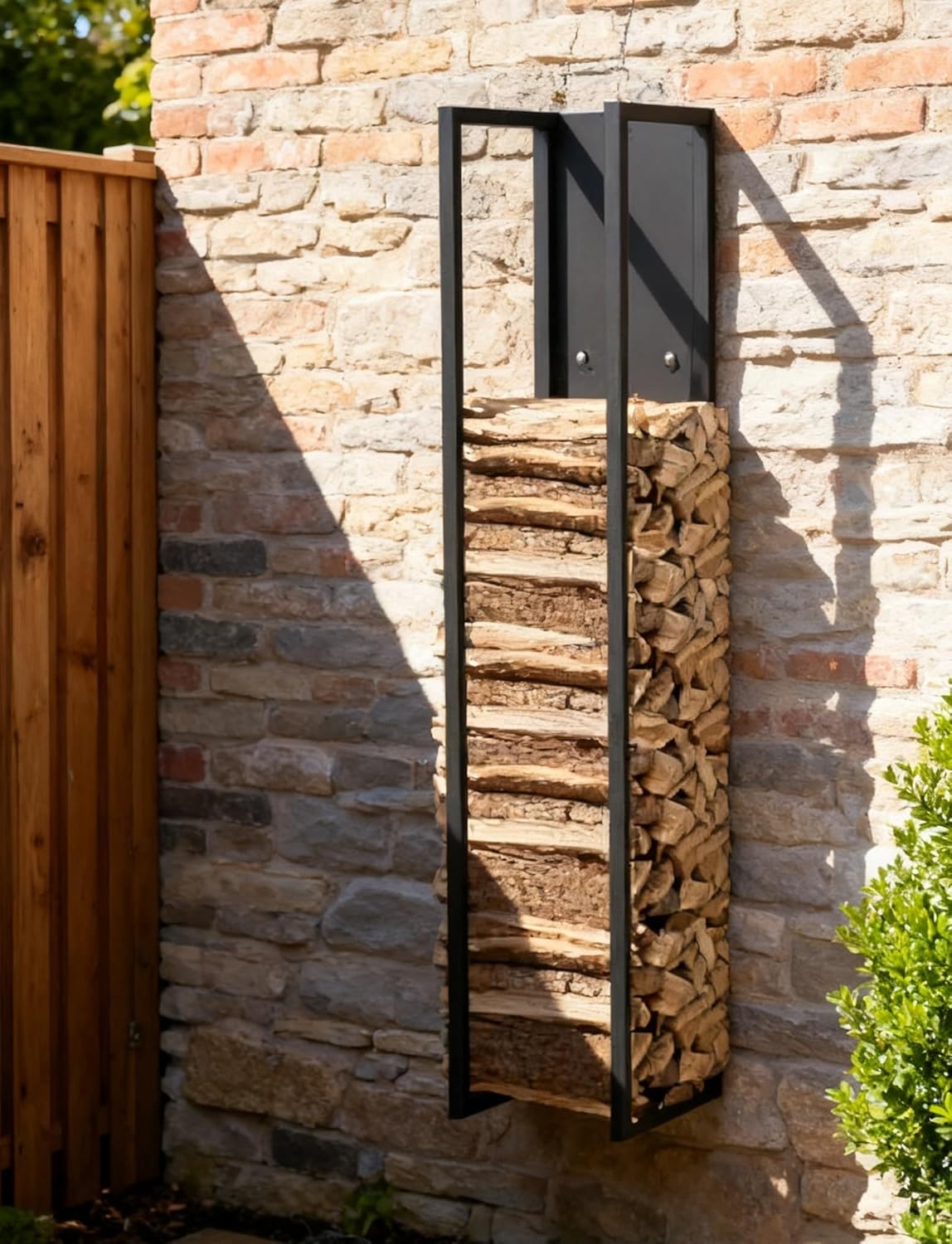 Decorative Firewood Rack for Fireplace, Metal Hanging Holder Shelf for Indoor & Outdoor Use, Black Firewood Stand 100cm Height