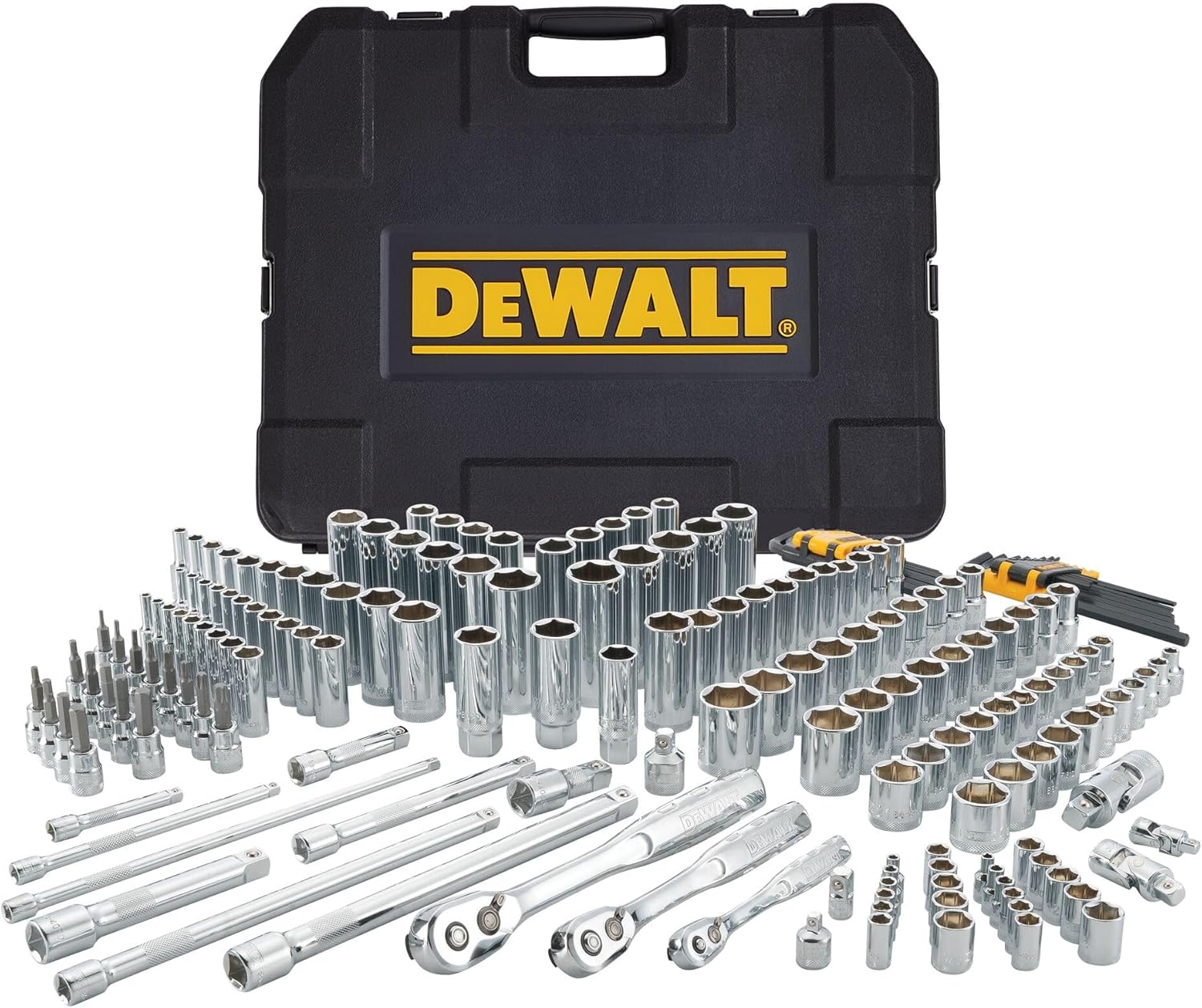DEWALT Mechanics Tool Set, SAE and Metric Socket Wrench Set, Drive Sizes 1\/2, 1\/4, 3\/8 Socket Set, 192-Piece Tool Box (DWMT75049)
