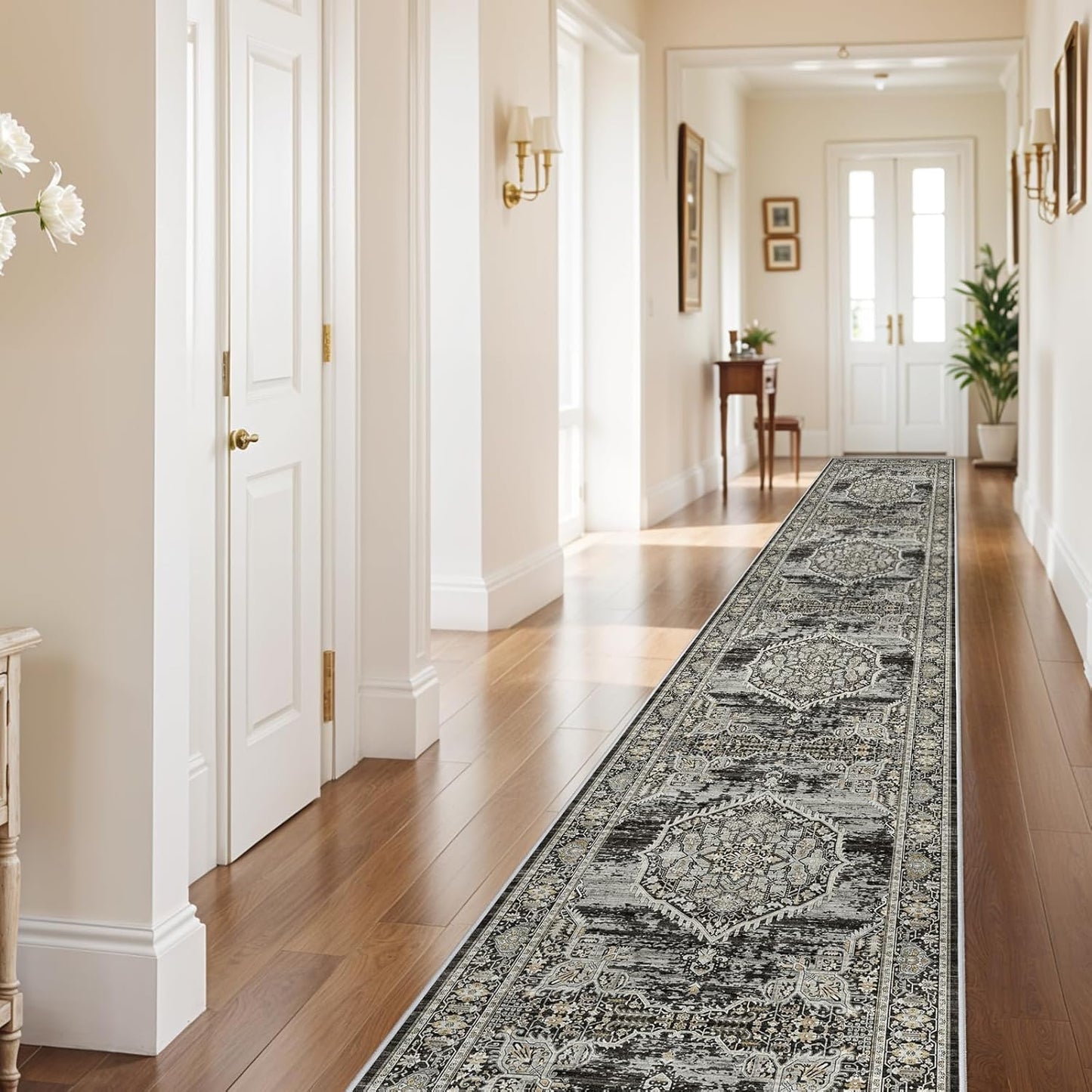 HY HAO YUN LAI Long Runners for Hallways, 20ft Washable Hallway Runner Rug,Long Ultra Soft Kitchen Runner Rug,Non Shedding Accent Farmhouse Runner Rugs (Black,3x20)