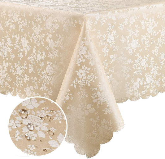 Smiry Rectangle Table Cloth, Waterproof Heavy Duty Vinyl Tablecloths, Wipeable Washable Table Cover for Kitchen and Dining Room (Beige, 60" X 120")