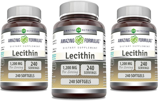 Amazing Formulas Lecithin 1200 mg Softgels Supplement | High Potency | Non-GMO | Gluten Free (3 Pack, 240 Count)