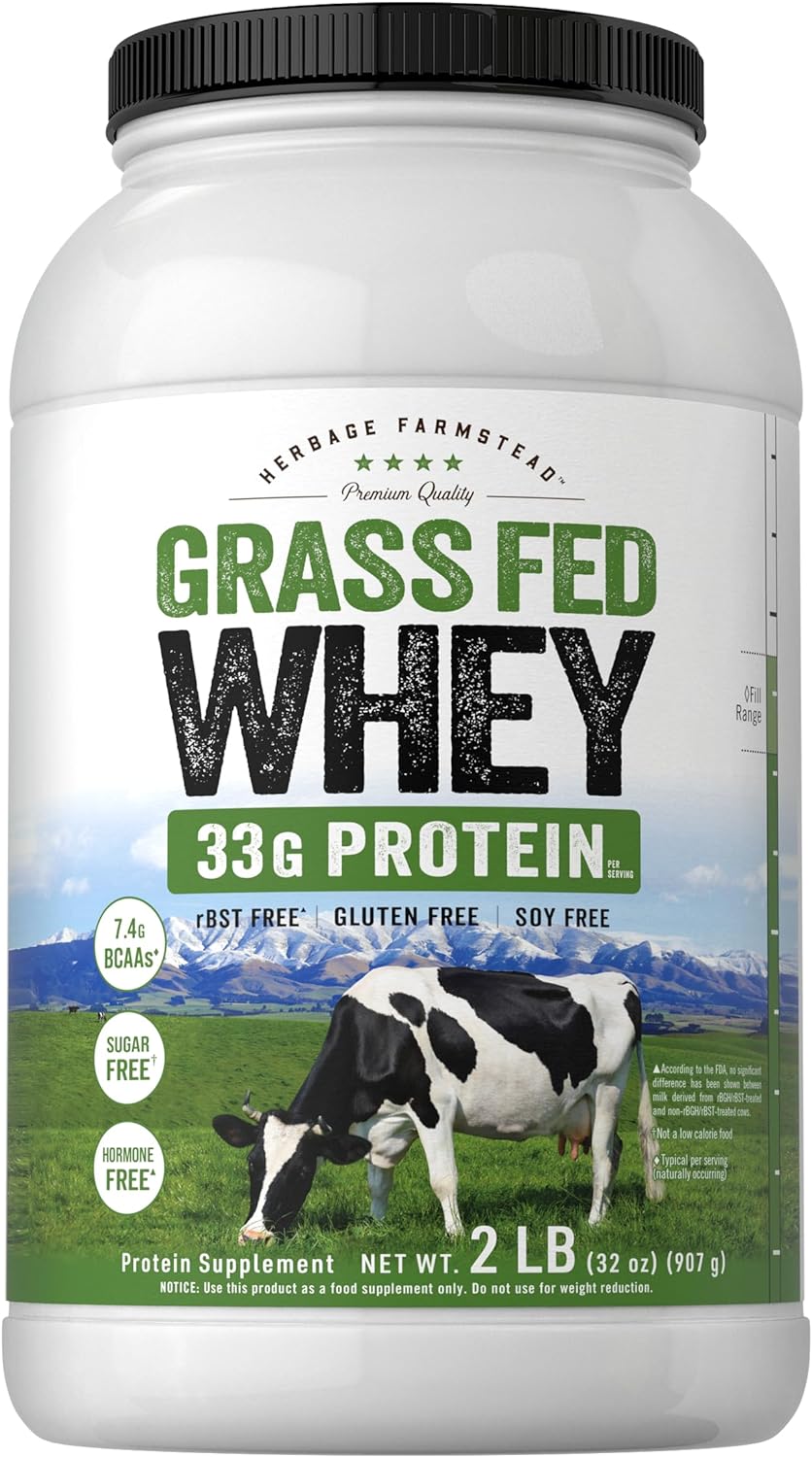 Carlyle Grass Fed Whey Protein Powder | 2lb | 33g of Protein Per Serving | Unflavored | Sugar and Hormone Free | Non-GMO and Gluten Free Supplement | by Herbage Farmstead