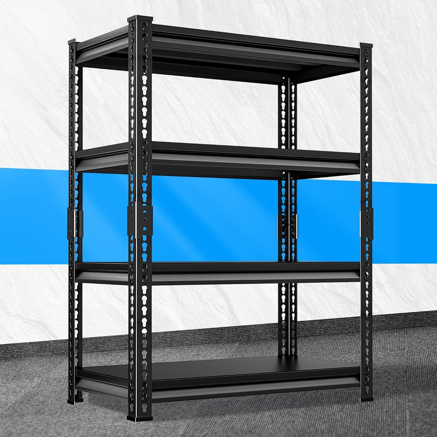 Huhaneon Adjustable Garage Storage Shelves, 35.4''W Garage Shelving Heavy Duty Loads 1280LBS, Metal Industrial Utility Shelf for Warehouse, Kitchen, Laundry Room,35.4" W x 15.7" D x 66" H,Black
