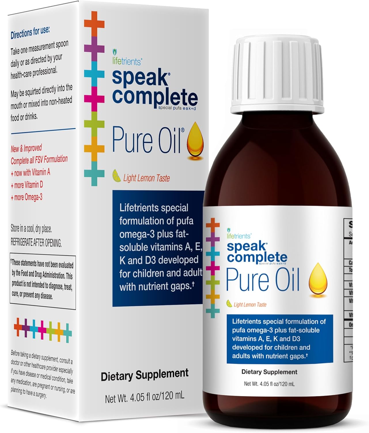 – Speak+D Pure Oil – Natural Lemon – 4.05 oz – Pediatrician Formulated to Support Children with Special Nutritional Requirements – Enhanced with Omega-3, Vitamin A, D, E & K