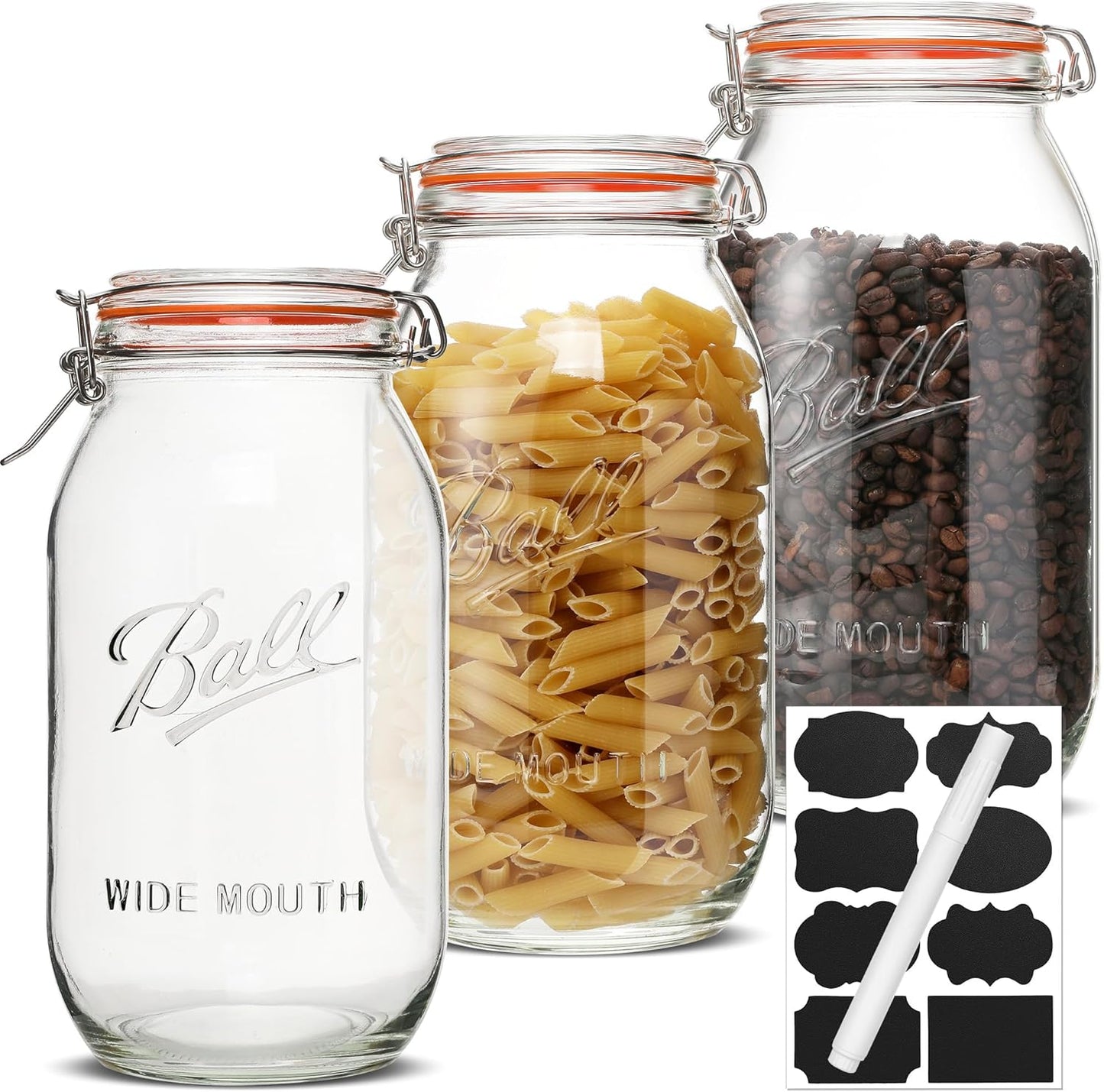 Qeisia 64oz Wide Mouth Mason Jars (3 Pack) \u2013 Reusable Airtight Glass Storage Jars with Hinged Lids, BPA-Free, Dishwasher Safe, Perfect for Canning, Pickling, Coffee & Fermenting