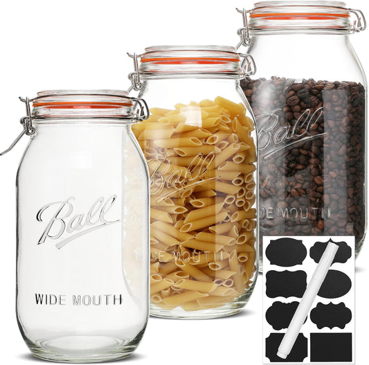 Qeisia 64oz Wide Mouth Mason Jars (3 Pack) \u2013 Reusable Airtight Glass Storage Jars with Hinged Lids, BPA-Free, Dishwasher Safe, Perfect for Canning, Pickling, Coffee & Fermenting