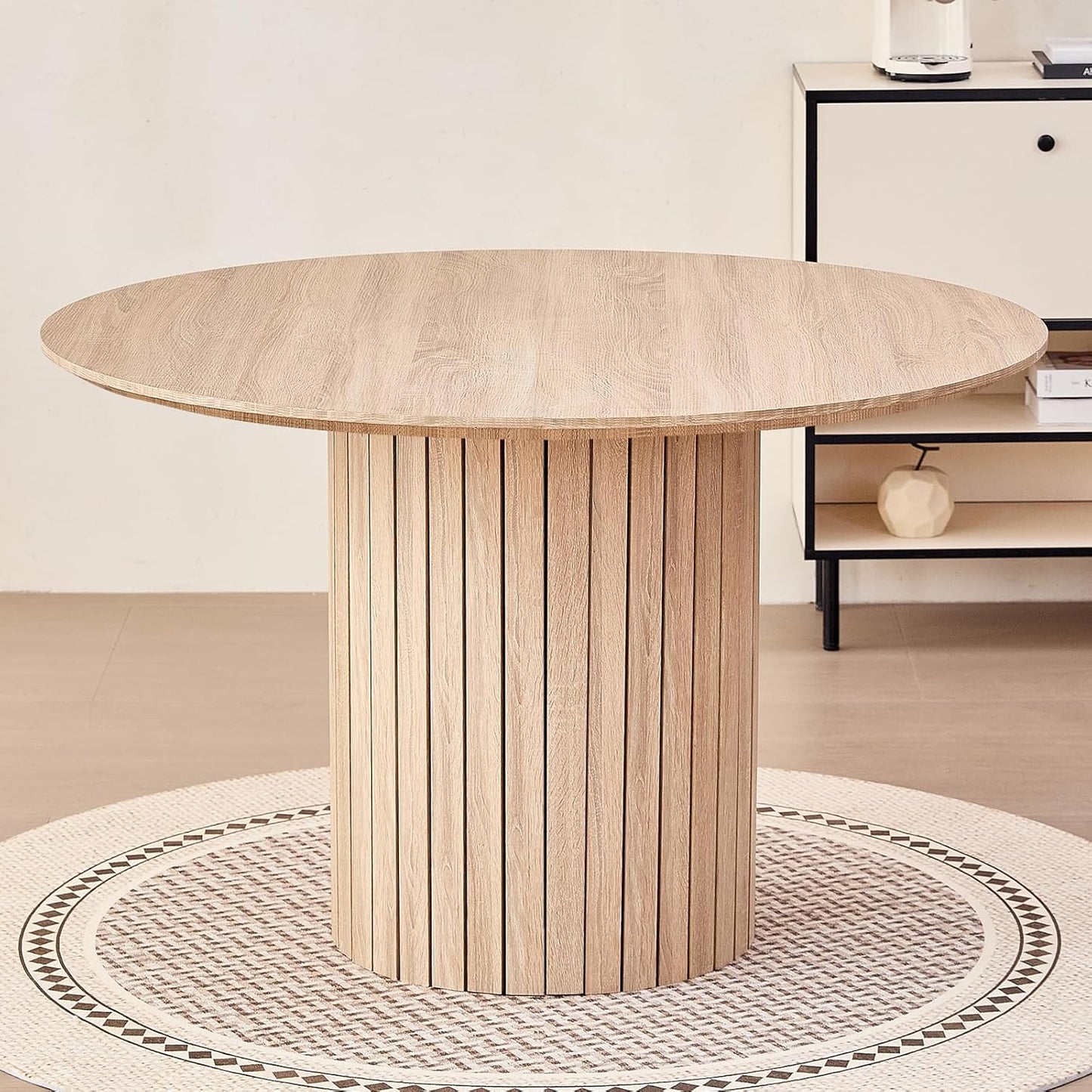 Lecafur HL 47" Round Dining Table for 4, [Chamfered Edge 1.2" Thickness Tabletop] Farmhouse Kitchen Table Circle Pedestal Dinner Table, φ47.2 x H 29.5"