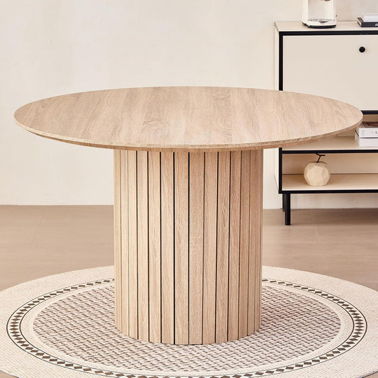 Lecafur HL 47" Round Dining Table for 4, [Chamfered Edge 1.2" Thickness Tabletop] Farmhouse Kitchen Table Circle Pedestal Dinner Table, φ47.2 x H 29.5"